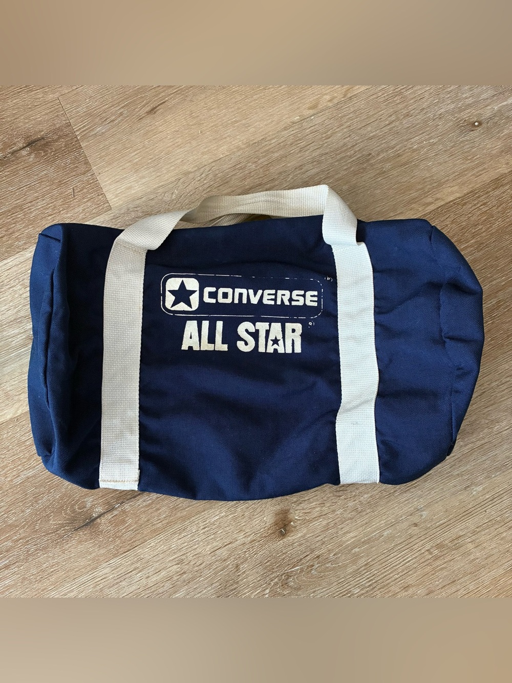 Vintage Converse All Star Navy Blue Gym Bag White Handle Duffel 90s Canvas